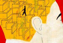 Illustration of a person contemplating a maze it their head